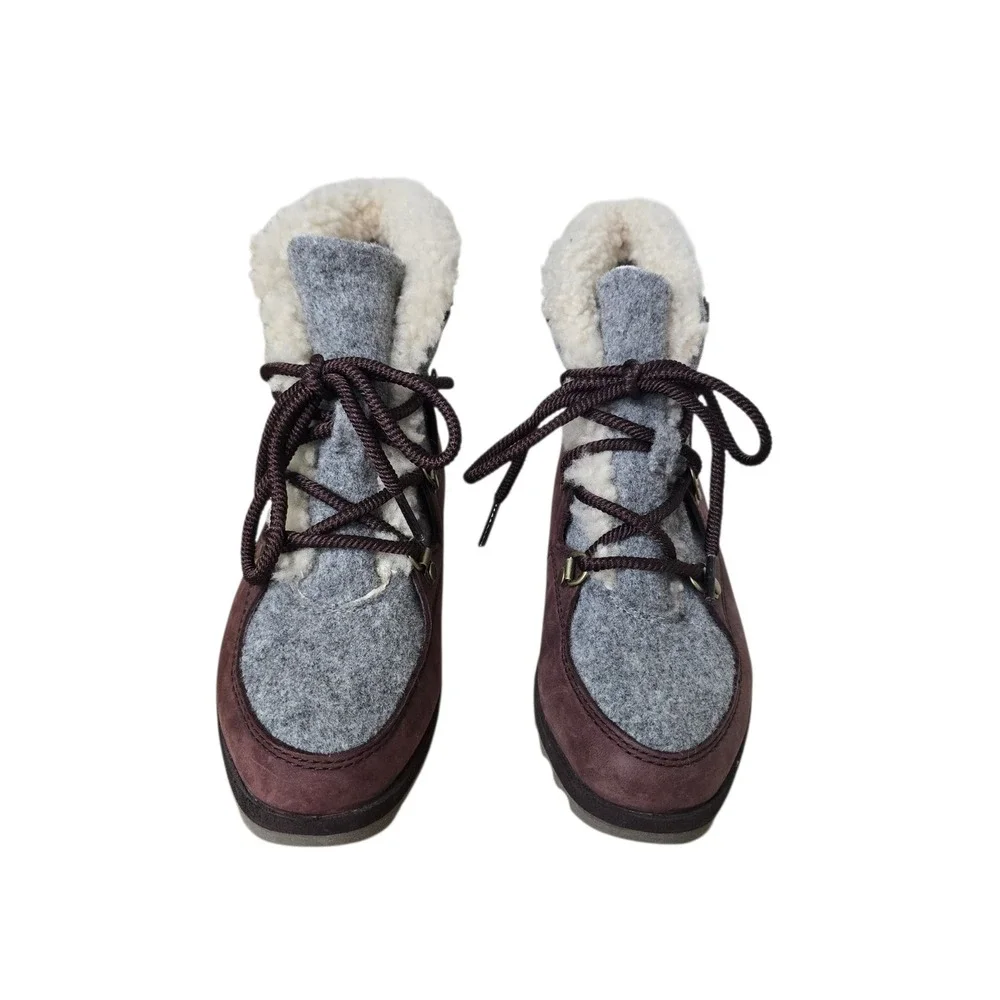 Sorel Ainsley Conquest Burgundy Leather Felt Shearling Boots Womens Size 8 Gorp
